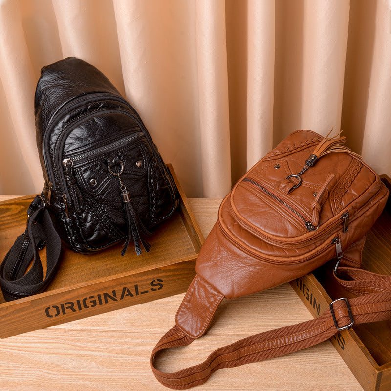 2024 Korean Style Washable Leather Women's Sling Bag