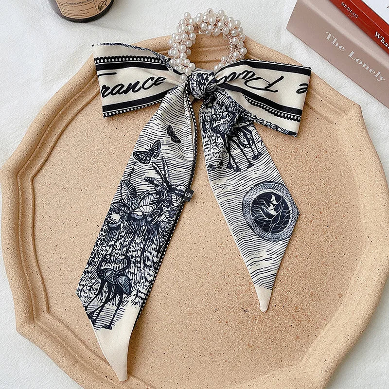 Trendy Pearl Ribbon Scarf Hair Band for Women