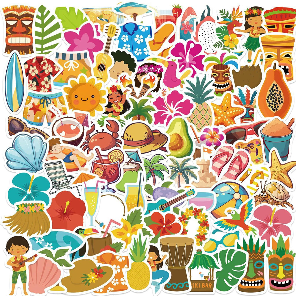 100Pcs Summer Beach Stickers Pack Aesthetic Hawaii Waterproof Vinyl Stickers for Water Bottles Laptops Scrapbook Journal Summer Tropical City Decals for Kids Girls Teens Adults