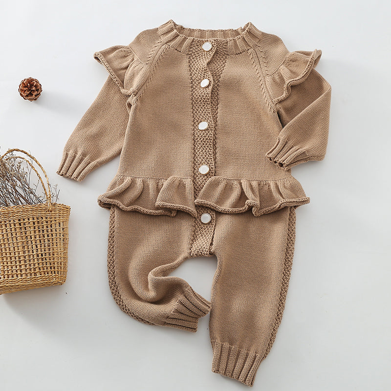 Infant Girls Knitted Solid Color Jumpsuit (One-Piece)