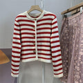 Spring Women's Slim Fit Red & White Striped Cardigan