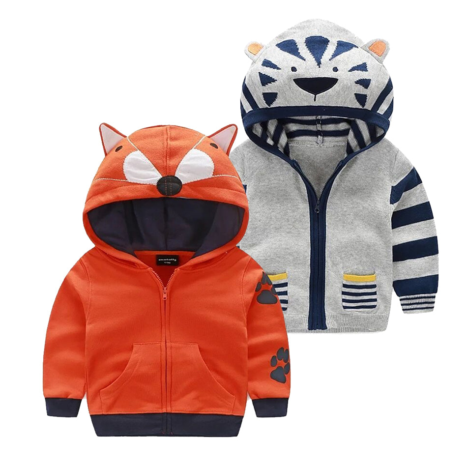 Kids Cartoon Tiger Fox Ear Hooded Jacket for Boys