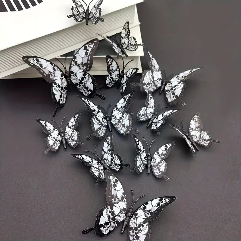 12PCS Skull Rose Butterfly 3D Wall Stickers Set