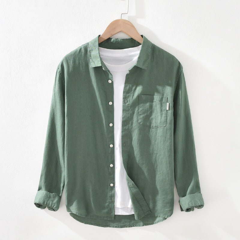 1998 Autumn Men's Loose Linen Pocket Shirt