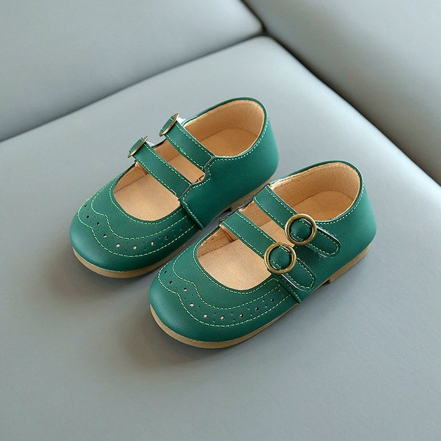 Kids Retro Hollow Leather Loafers - Non-Slip Casual Shoes