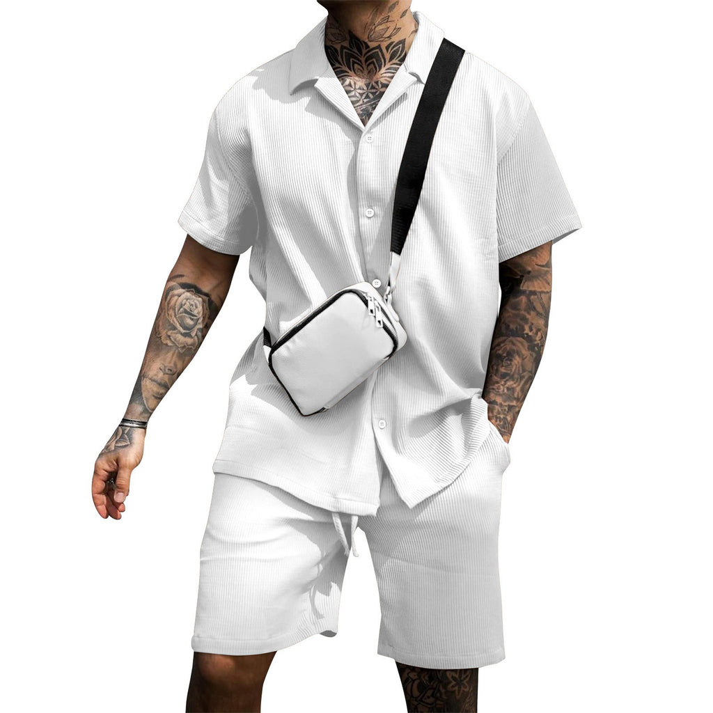 2024 Men's Casual Button-Up Shirt and Shorts Set