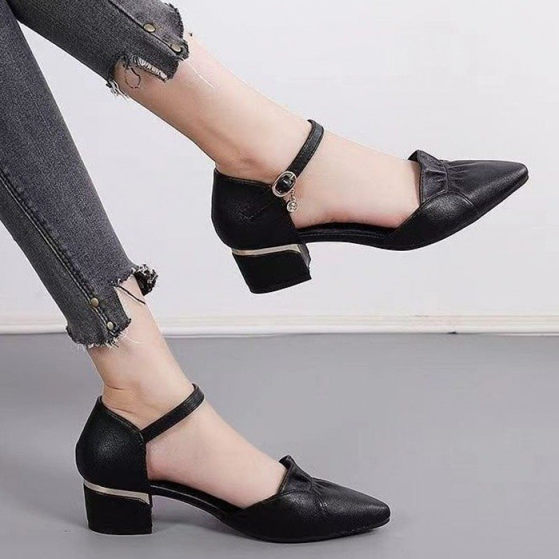 Chunky Heel Pointed Toe Low-Cut Shoes (3-5cm) Rubber