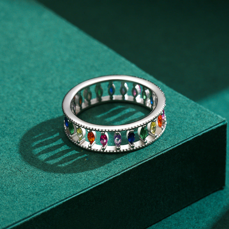 S925 Silver Rainbow Diamond Ring - Unique Design for Women