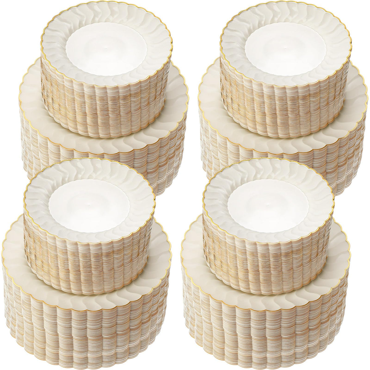 Mifoci Ivory Plastic Plates with Gold Rim Heavy Duty Disposable Plates Includes Plastic Dinner Plates and Dessert Appetizer Plates for Dessert Appetizer Holiday Wedding Party Plates(160 Pcs)