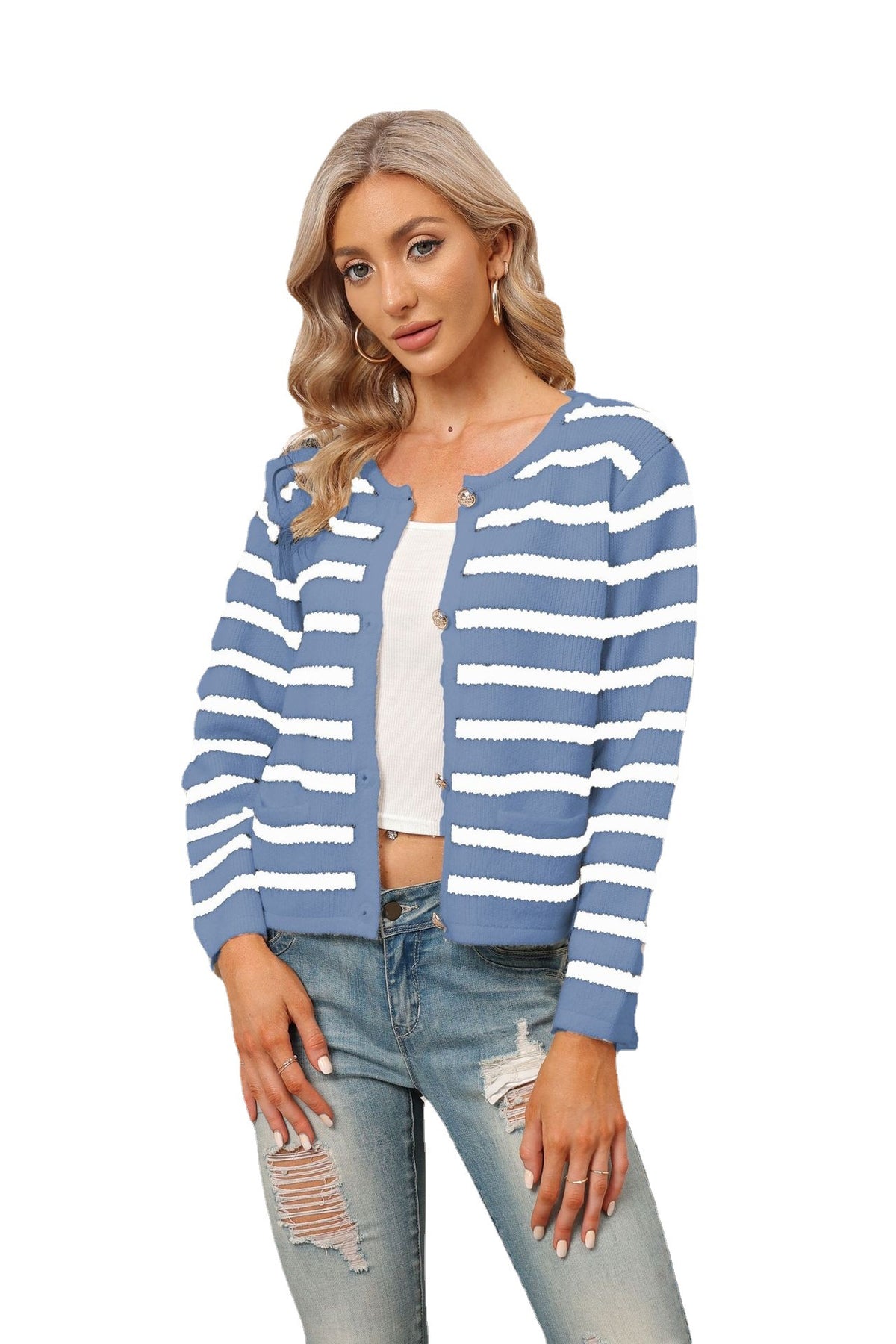 2022 Autumn Winter Striped Loose Knit Cardigan for Women