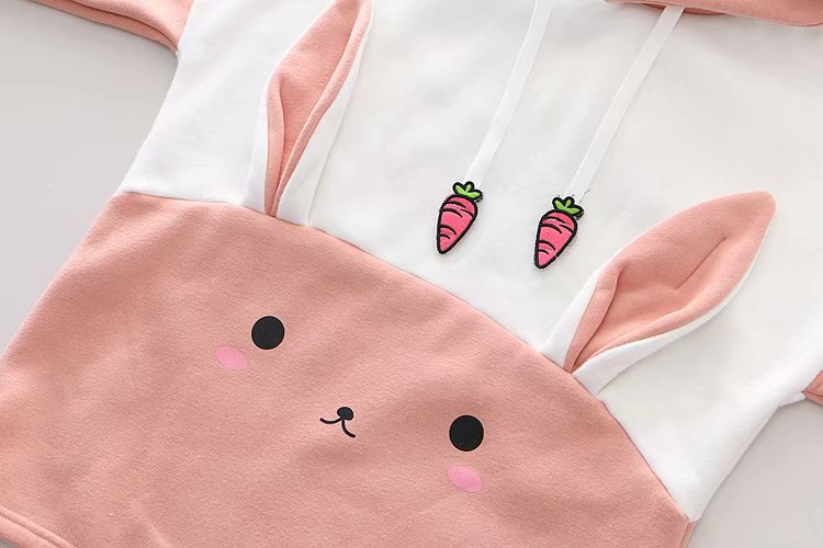 Cute Rabbit Carrot Embroidered Fleece Hoodie 57229