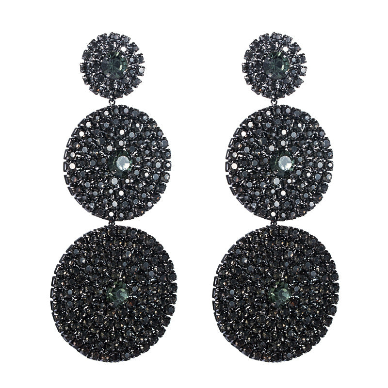 Exaggerated Multi-Layer Round Rhinestone Earrings