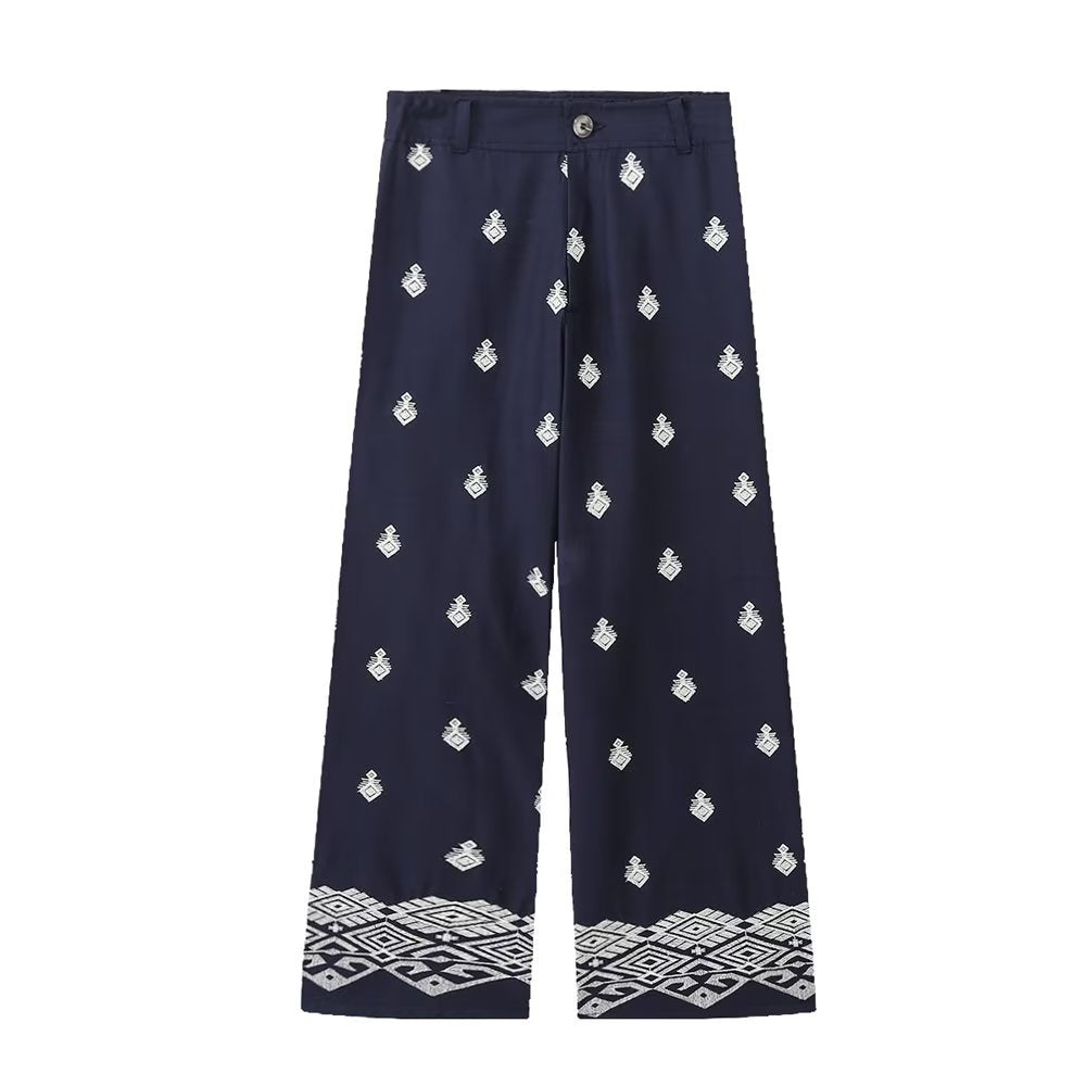 2023 Women's European Style Embroidered Linen Pants