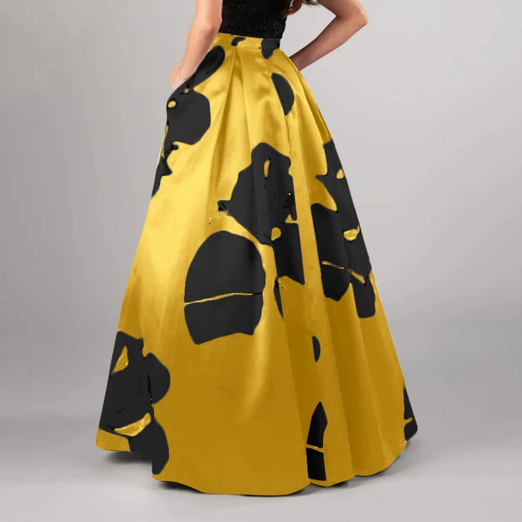 Yellow High-Waisted Pleated Commute Dress with Straps