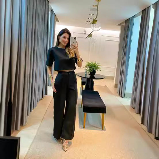Stylish Summer Commuter Solid Color Suit Set