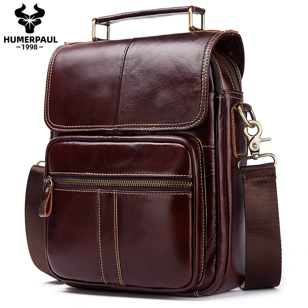 Men's Leather Business Shoulder Bag - Crossbody Backpack