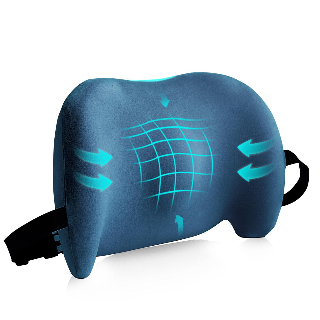 Lumbar Support Pillow for Office Chair Car Lumbar Pillow Lower Back Pain Relief Memory Foam Back Cushion with Adjustable Straps Ergonomic Chair Back Pillow for Gaming Chair Car Bed (BLUE)