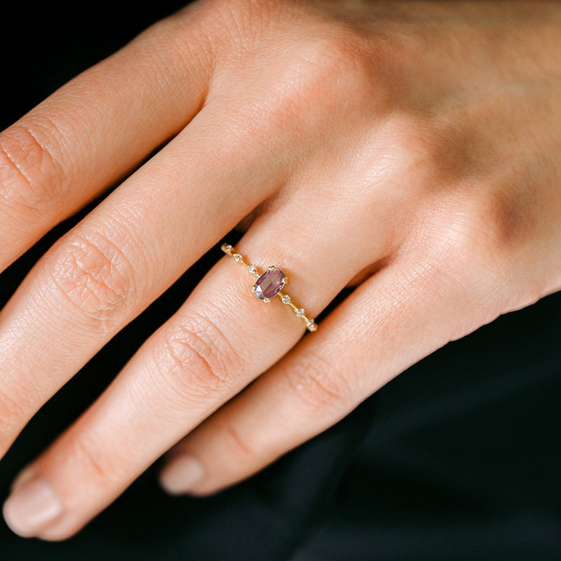 18K Gold Women's Geometric Zircon Ring in Japanese Style