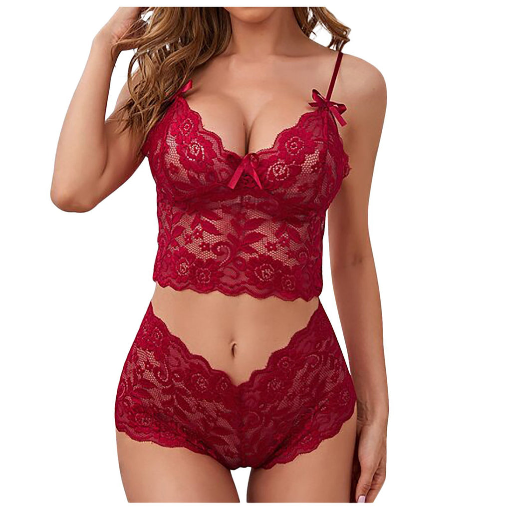 Lace Lingerie Set with Adjustable Camisole and Thong