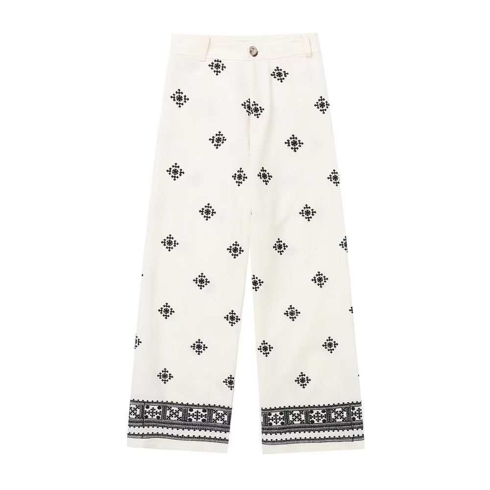 2023 Women's European Style Embroidered Linen Pants