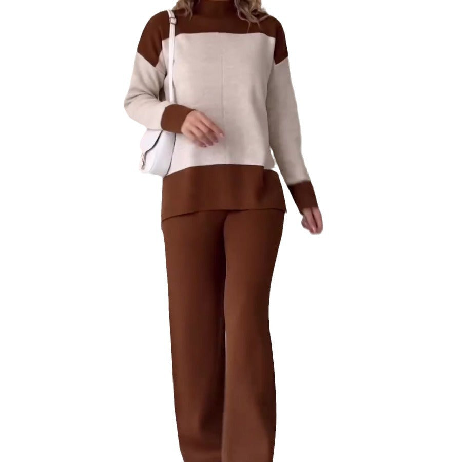 2023 Fall Fashion Color Block Top & Wide Leg Pants Set