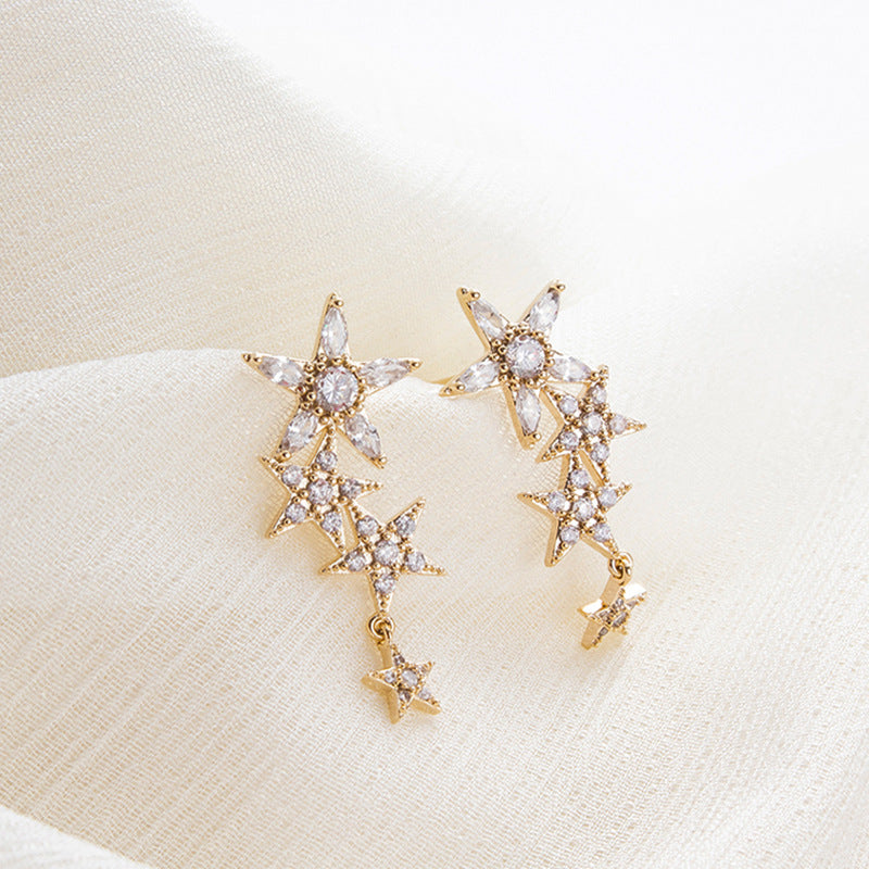 2020 Elegant Zircon Star Tassel Earrings, S925 Silver