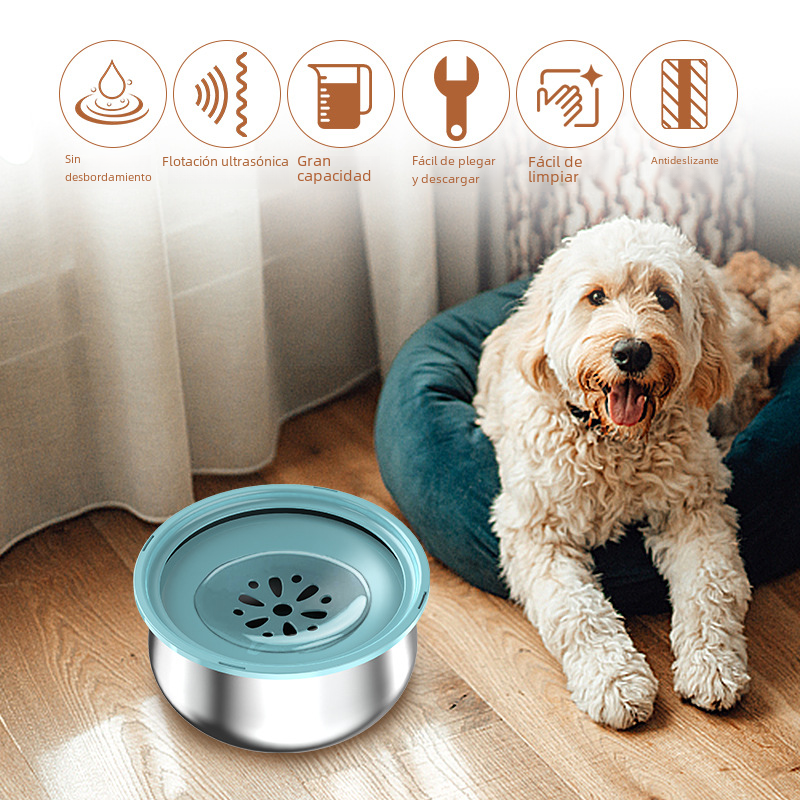 Stainless Steel Large Pet Water Bowl with Splash Guard