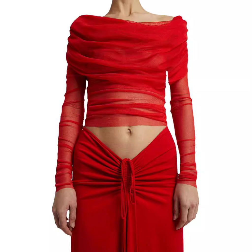 2024 Spring European Sexy Sheer Off-Shoulder Dress