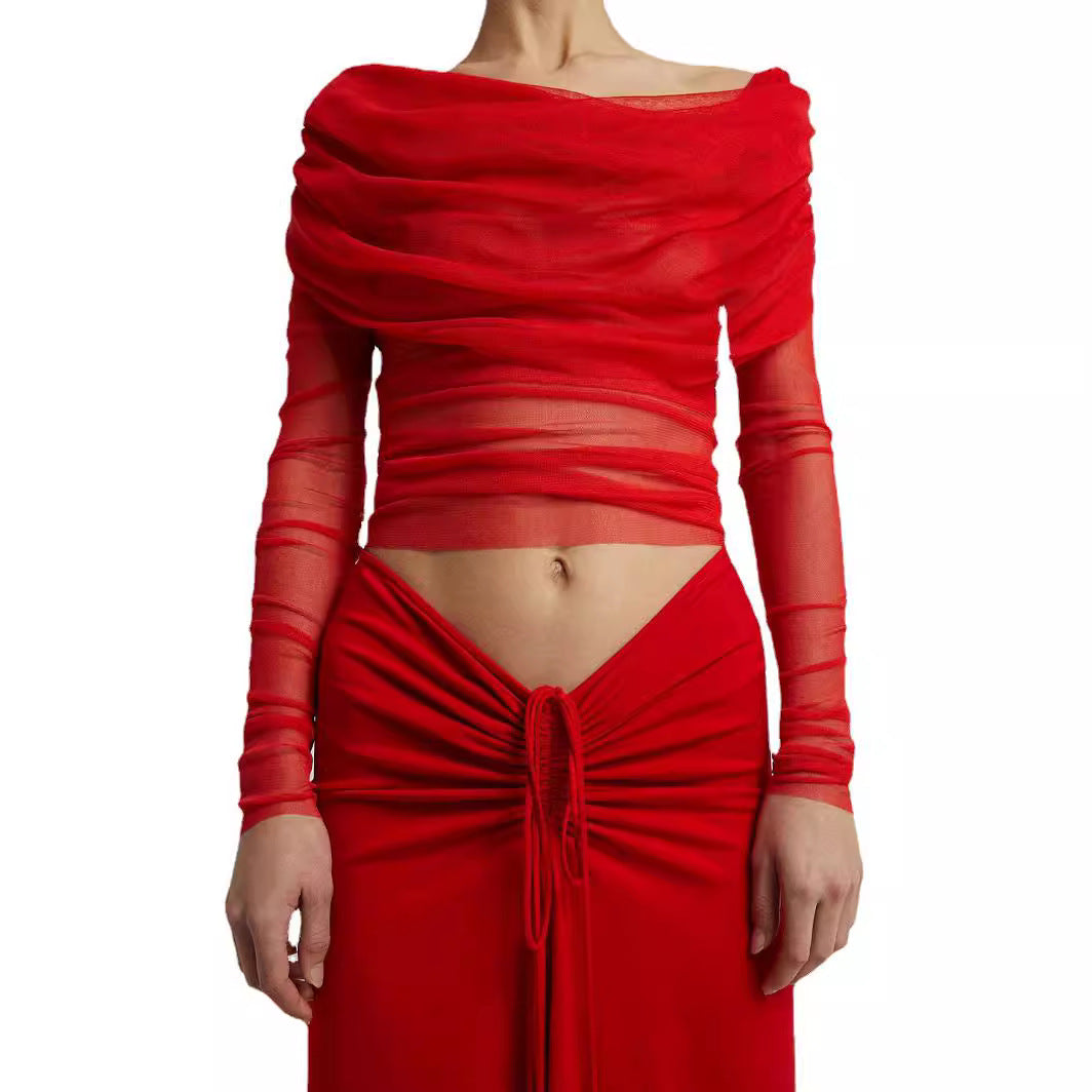 2024 Spring European Sexy Sheer Off-Shoulder Dress