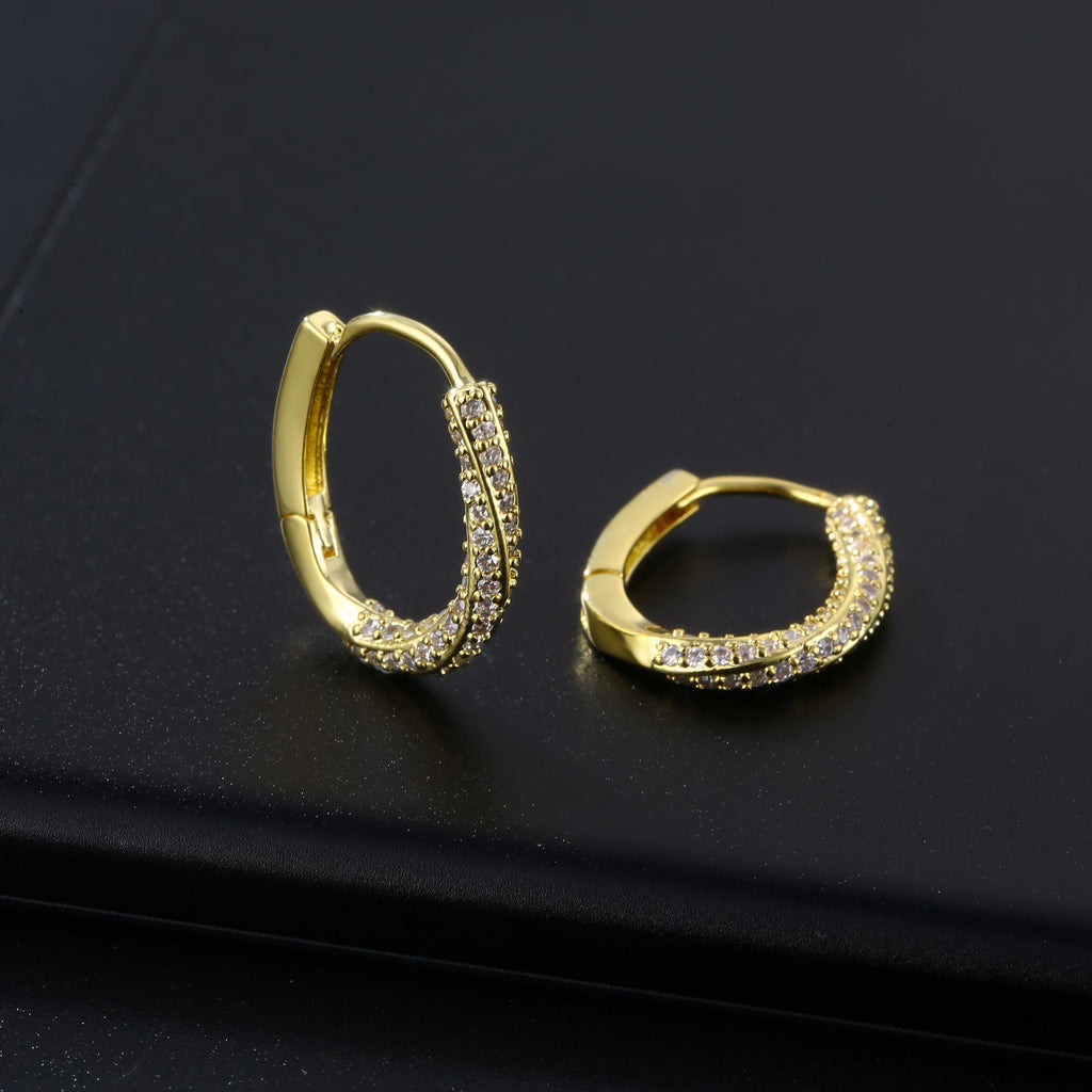 Gold Round Hollow Earrings with Rhinestones (Wholesale)