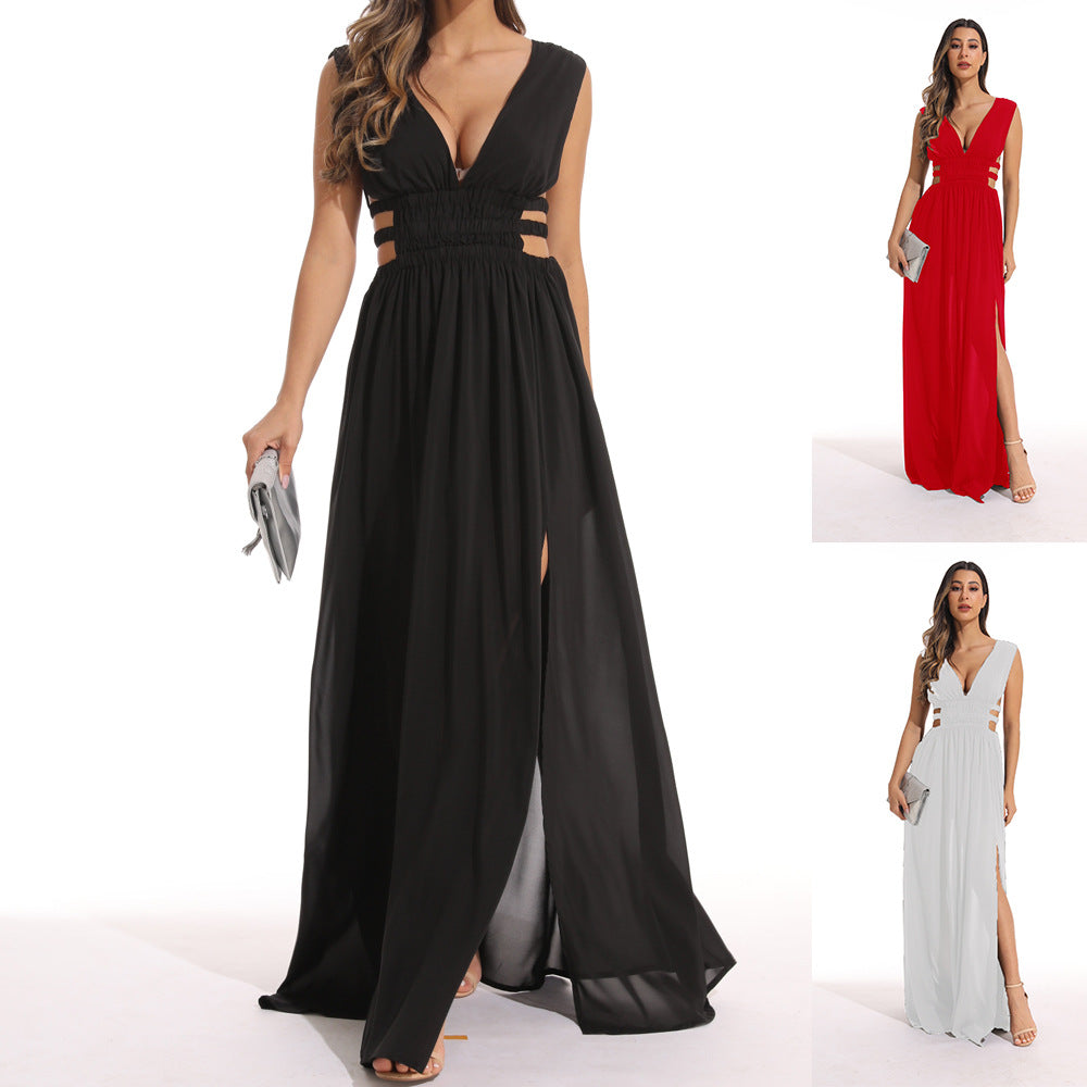 2024 New Women's Deep V-Neck Backless Maxi Dress