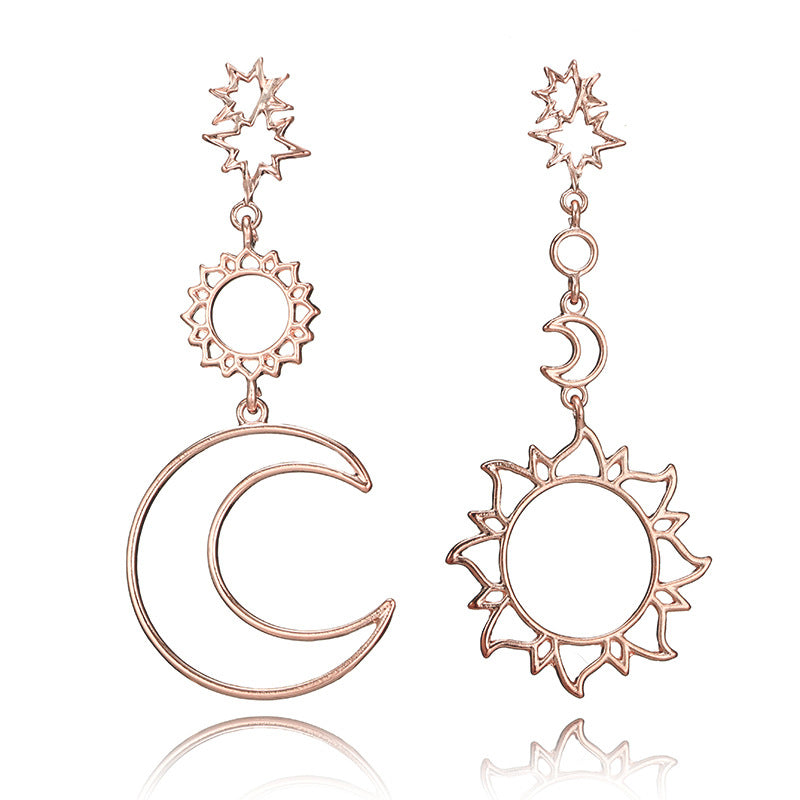 Vintage Style Hollow Star Moon Asymmetric Earrings