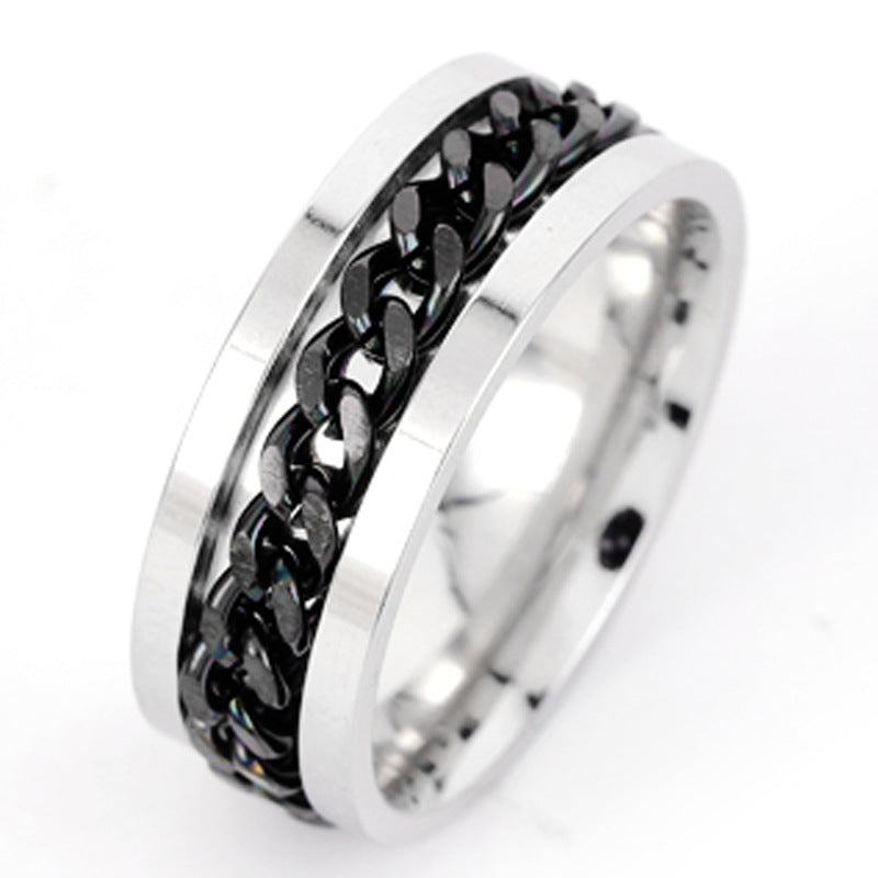 Bottle Opener Ring with Rotating Chain - Men's Titanium Steel