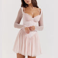 2023 Women's Lace Long Sleeve Dress with Fishbone Design