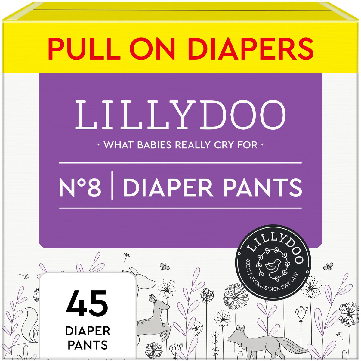 LILLYDOO Diaper Pants Toddlers - Size 8 (42+ lbs) Half-Monthly Supply (45 Count) Skin-Friendly Ultrasoft Chlorine-Free & Absorbent Diaper Pants