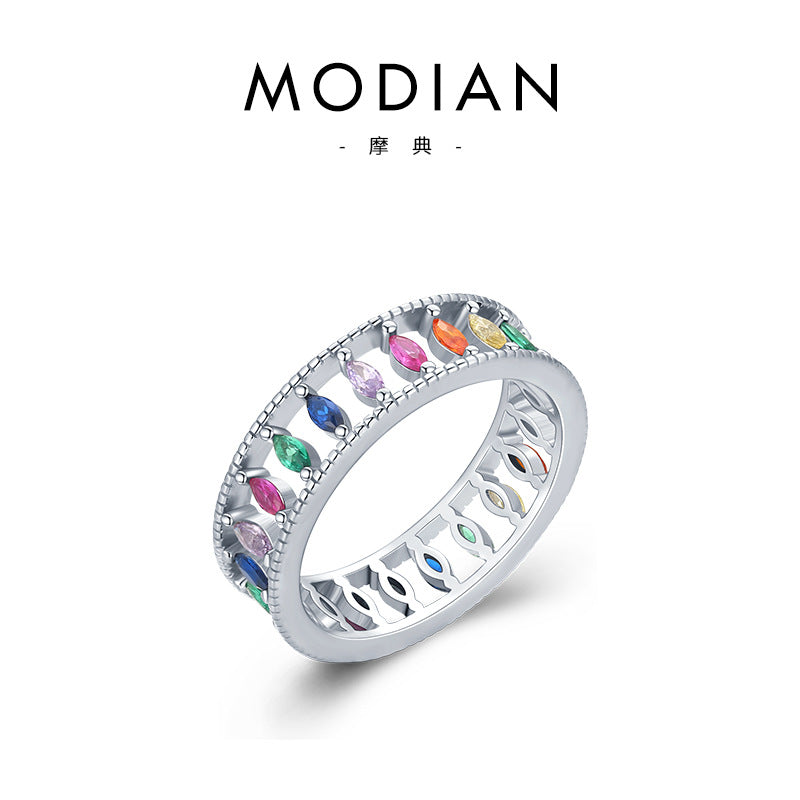 S925 Silver Rainbow Diamond Ring - Unique Design for Women