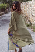 Embroidered Flower Bohemian Green Cardigan Dress