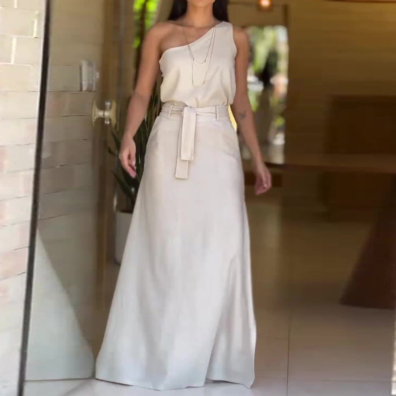 2023 Summer Fashion Solid Color High Waist Skirt Set