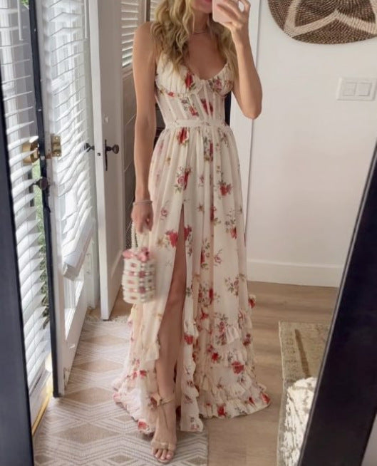 New Floral Strapless Maxi Dress for Beach Vacation