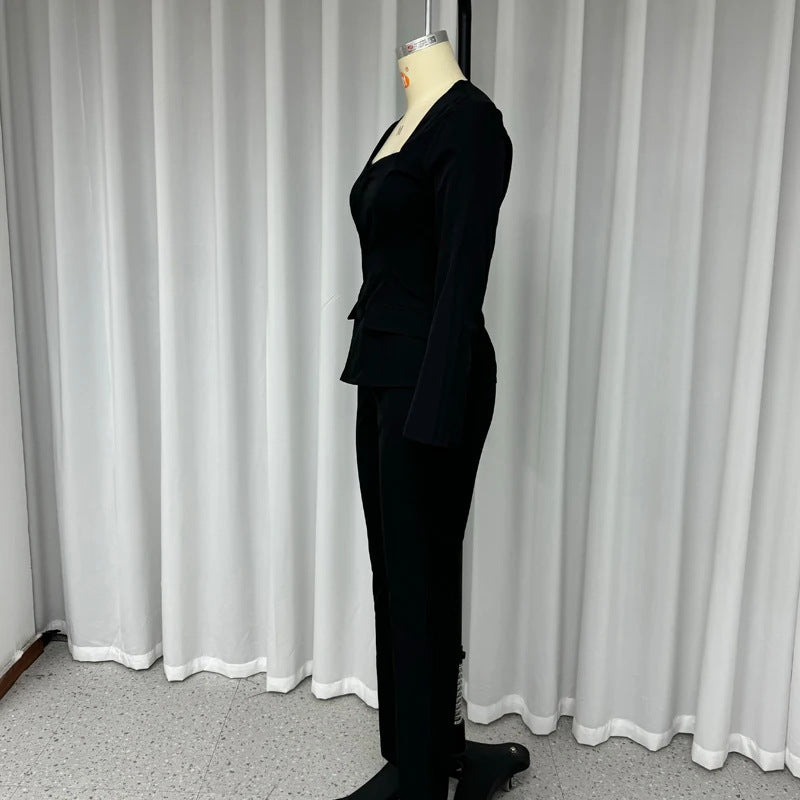 2023 Fall Women's Slim-Fit Solid Color Suit Set