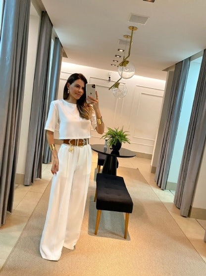 DJ9998 Women's Solid Color Short Sleeve T-Shirt & Pants Set