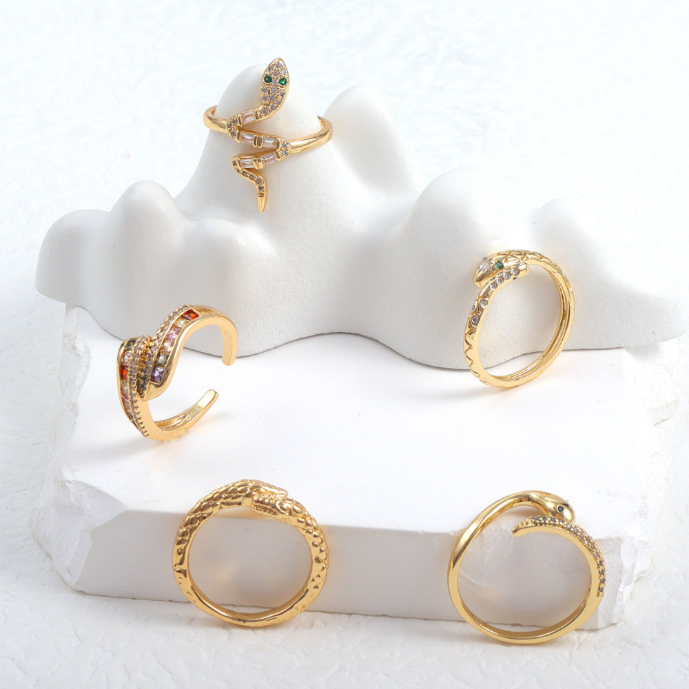 Creative Snake Shape Zircon Ring for Men and Women