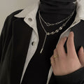 Korean Luxury Rhinestone Bow Pearl Tassel Necklace