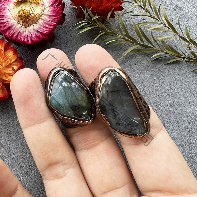 Natural Moonstone Raw Ring with Copper Finish