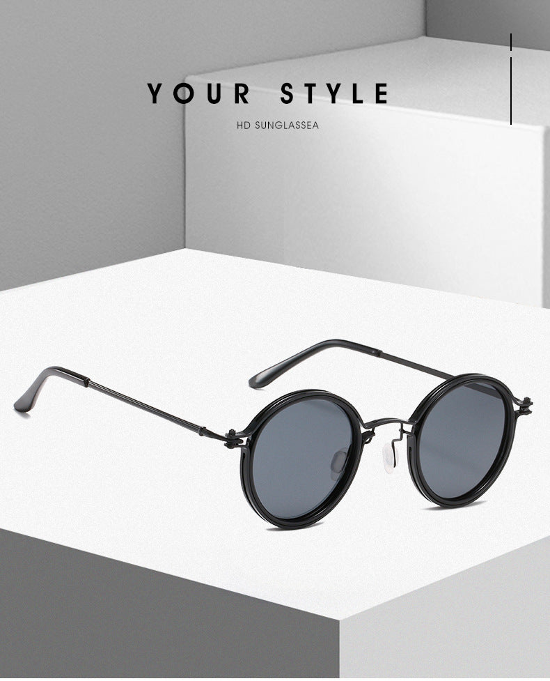 Retro Round Metal Sunglasses for Women (Blue Light Block)