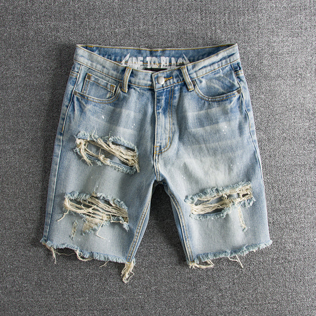 Men's Ripped Hip Hop Denim Shorts for Summer Streetwear