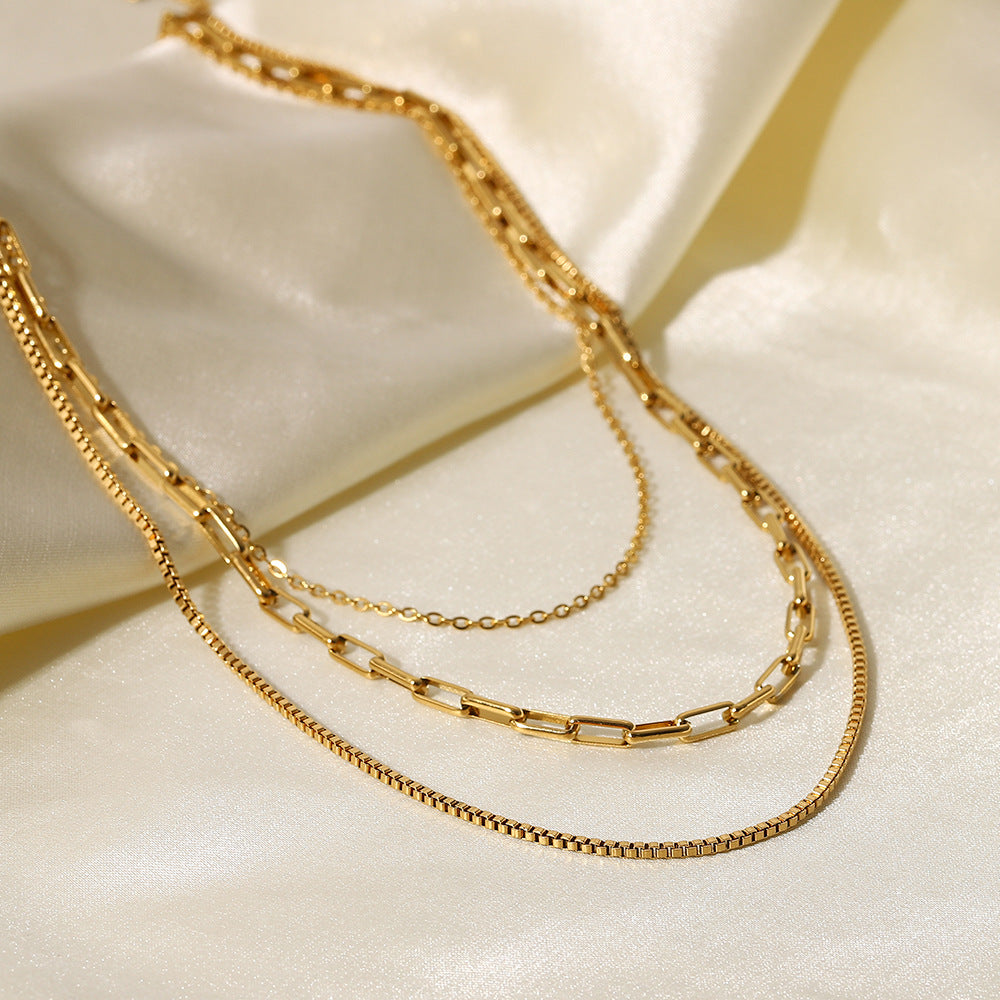 Vintage 18K Gold Plated Stainless Steel Layered Necklace