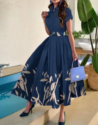 2023 Floral Print Short Sleeve Dress with Belt