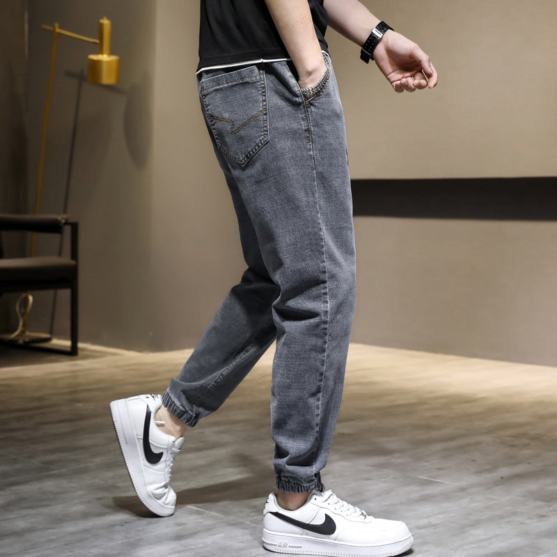 Japanese Style Men's Casual Elastic Waist Jeans