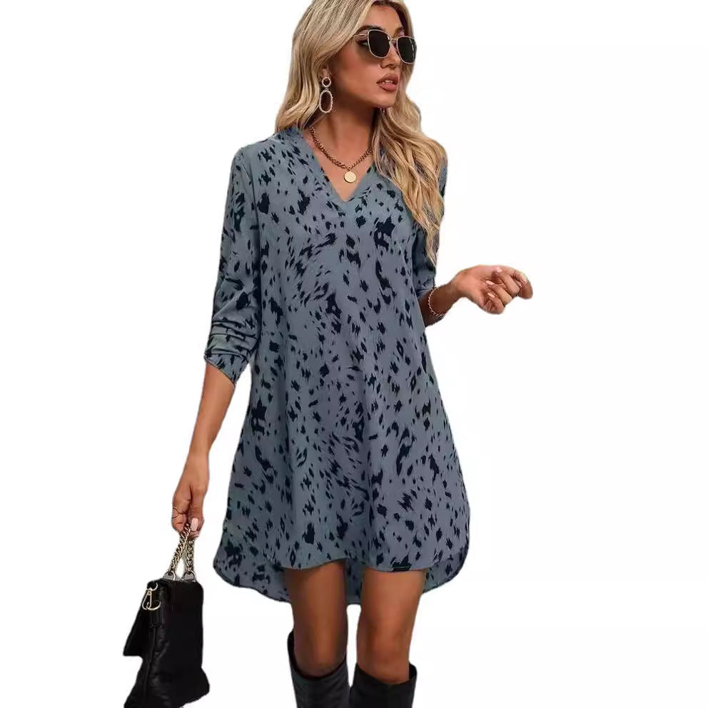 Women's Fashion Long Sleeve Leopard Print Dress 2024